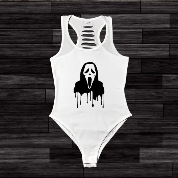 Scream Bodysuit, Halloween Costume, Ghost face, Spooky Shirt, Horror Movie - Picture 1 of 2